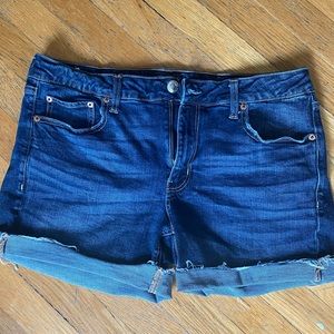 American Eagle Midi Jean Shorts Cuff Stretch Blue